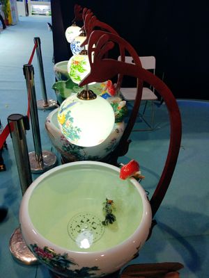 Piwonia Wzór 520mm Chińska Ceramiczna Miska Na Rybę Z Lampką