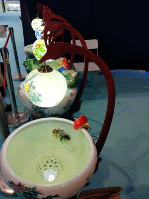 Piwonia Wzór 520mm Chińska Ceramiczna Miska Na Rybę Z Lampką