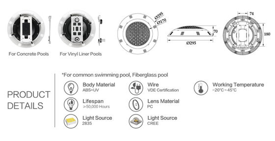 OEM 295mm Dia 25W Wodoodporne podwodne światła LED