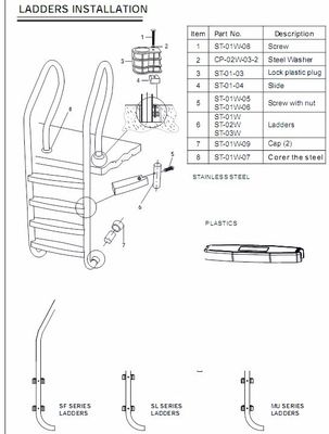 5 kroków 1.35mm Drabina basenowa ze stali nierdzewnej FRB